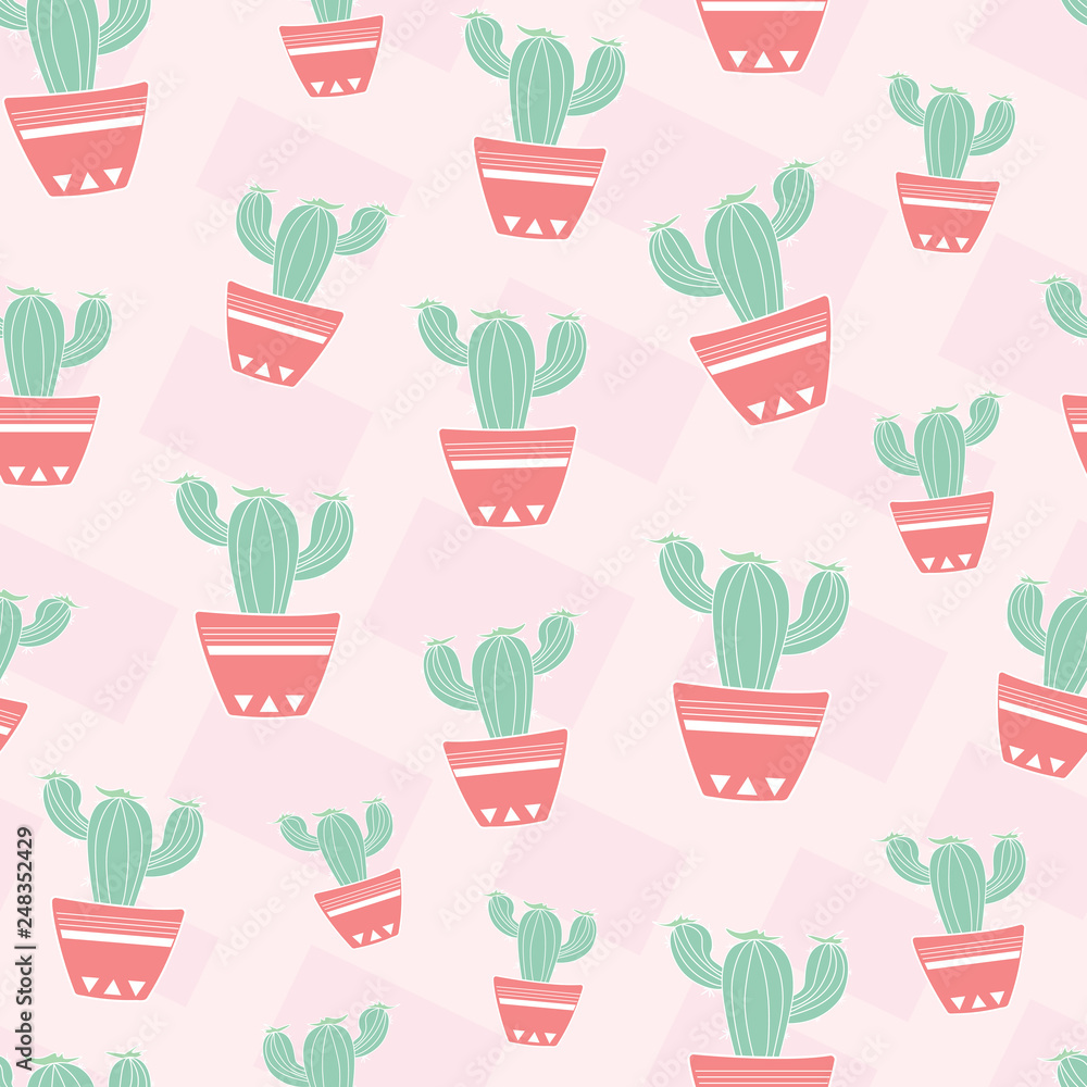 Cute hand-drawn seamless pattern with cacti and succulent plants. Colored cactuses as decorative elements of prints. Cute hand-drawn seamless pattern with cacti and succulent plants. Colored cactuses as decorative elements of prints.