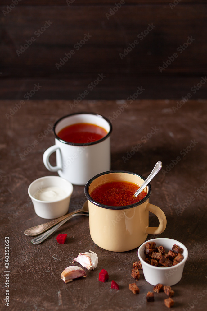 Traditional Ukrainian Russian borscht in a Cup Traditional Ukrainian Russian borscht in a Cup
