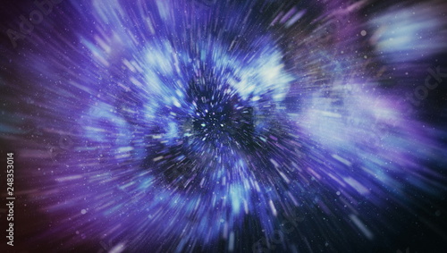 фотографія Abstract of warp or hyperspace motion in blue star trail.
