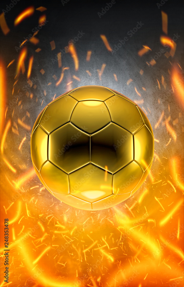 Fototapeta premium Fire sparks and football gold color.