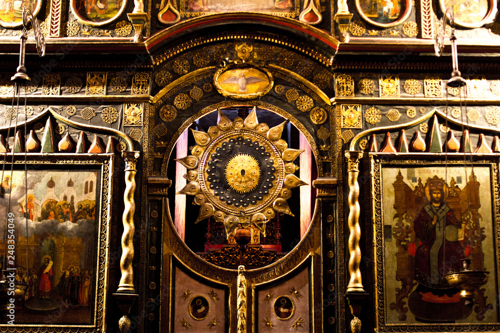 decorations and ornaments on the inner walls of St. Basil's Cathedral, the world-famous Orthodox Church on red square, a Museum where it is allowed to photograph decorations and ornaments on the inner walls of St. Basil's Cathedral, the world-famous Orthodox Church on red square, a Museum where it is allowed to photograph