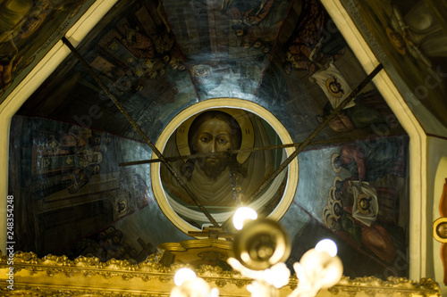  painting of the dome and ornaments on the inner walls of St. Basil's Cathedral, the world-famous Orthodox Church on red square, a Museum where it is allowed to photograph