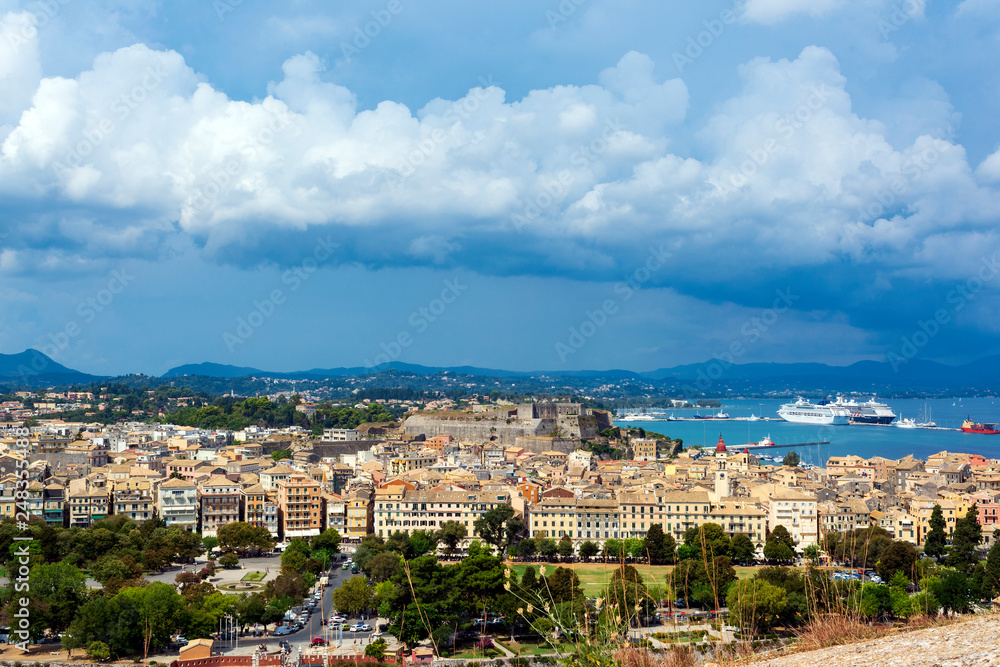 A picturesque view of the city of Corfu from the fortress of the Corfu town. Greece.