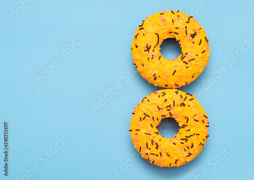Donut on blue background.