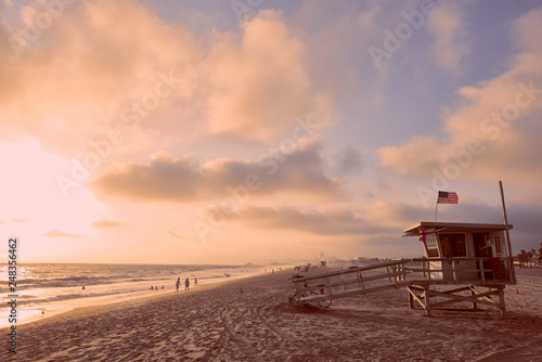 Los Angeles Venice Beach lifeguard tower during sunset