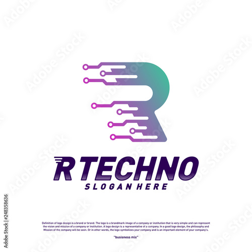 Letter R Digital logo design concept Vector. Initial R Technology logo template.