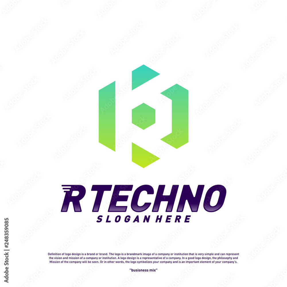Abstract letter R logo design template. Colorful hexagon creative sign. Initial R Digital logo concept. Abstract letter R logo design template. Colorful hexagon creative sign. Initial R Digital logo concept.