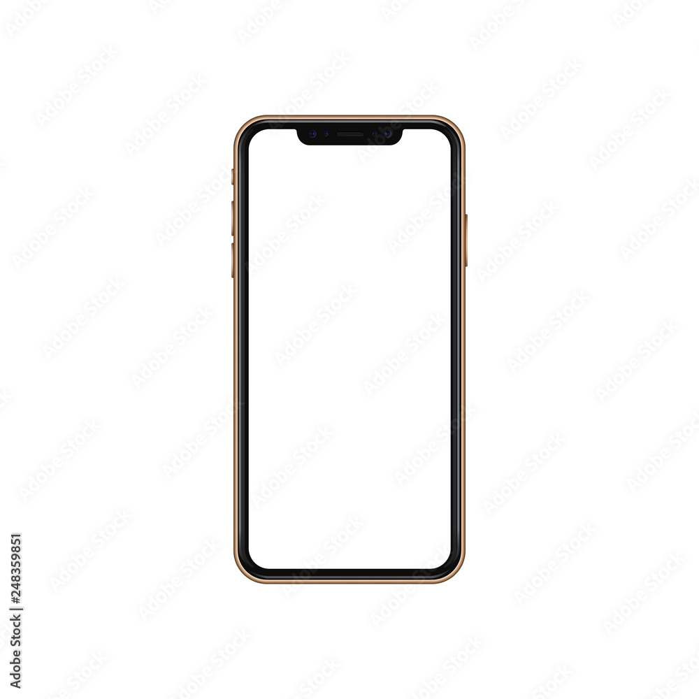 New gold concept of mobile phone with camera and volume buttons, empty screen and isolated, vector high quality. New gold concept of mobile phone with camera and volume buttons, empty screen and isolated, vector high quality.