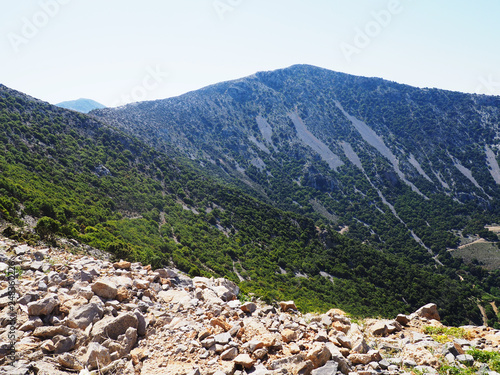 path to mountains in the summer sun, mountains in Greece