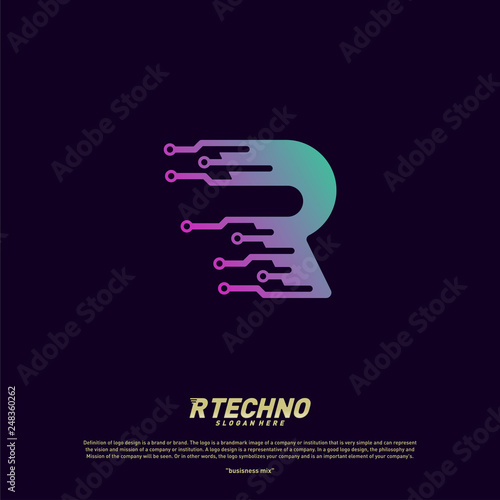 Letter R Digital logo design concept Vector. Initial R Technology logo template.