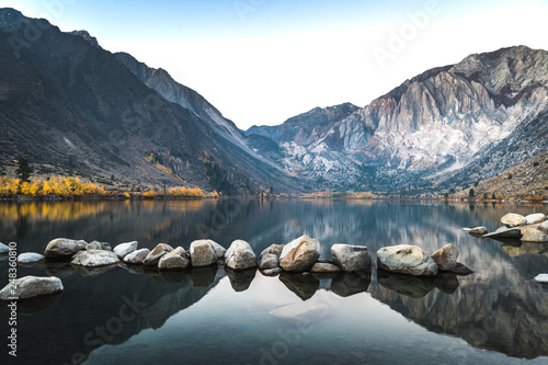 Konstfotografi Long exposure sunrise photo of Convict Lake, an alpine lake in the Sierra nevada
