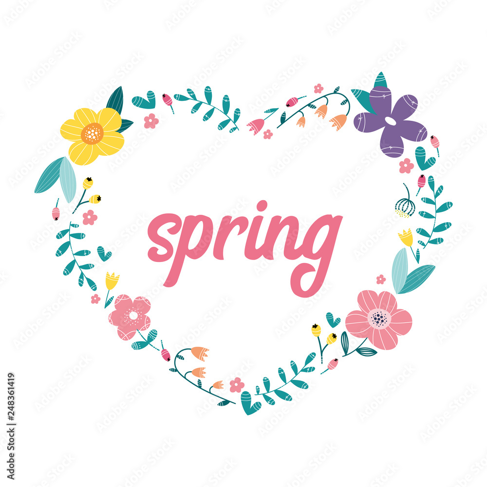 Spring, floral wreath design with fresh flowers. Vector illustration..