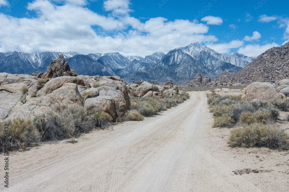 Road with leading lines into the Alabama Hills area of Lone Pine California Road with leading lines into the Alabama Hills area of Lone Pine California