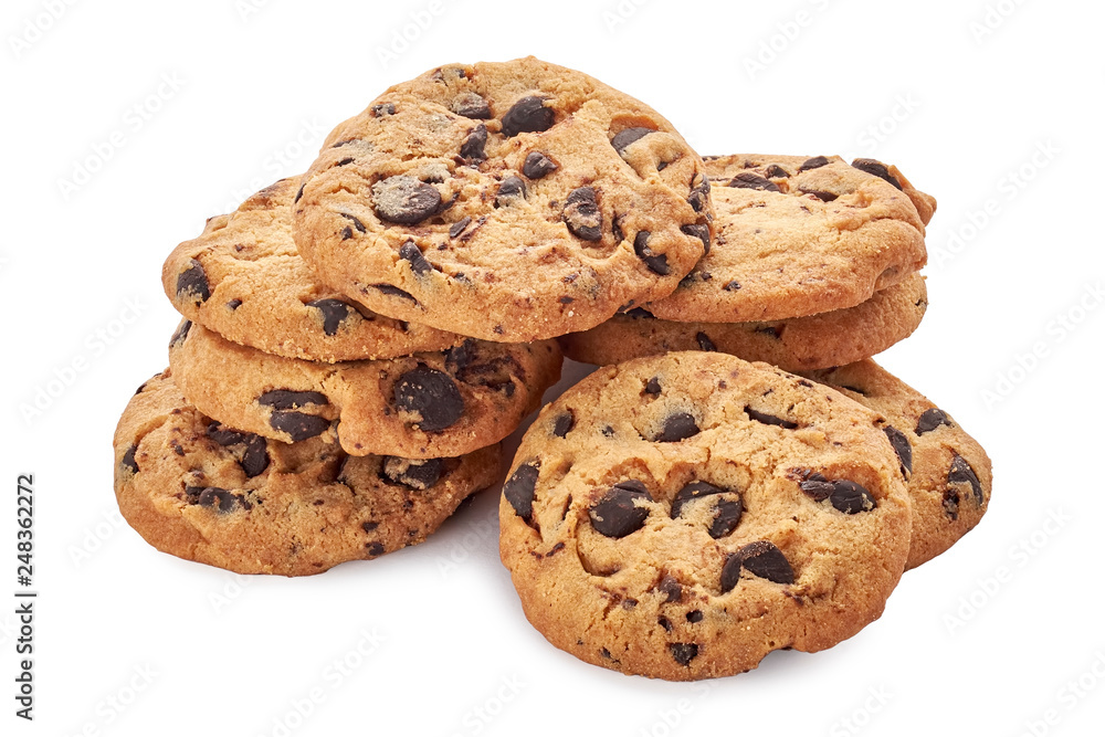 Heap of cookie with chocolate crumbs isolated on white background Heap of cookie with chocolate crumbs isolated on white background