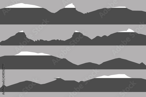 Mountains silhouettes on the white background. Vector set of outdoor design elements.