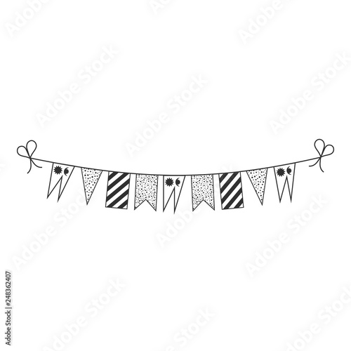 Decorations bunting flags for Nepal national day holiday in black outline flat design. Independence day or National day holiday concept.