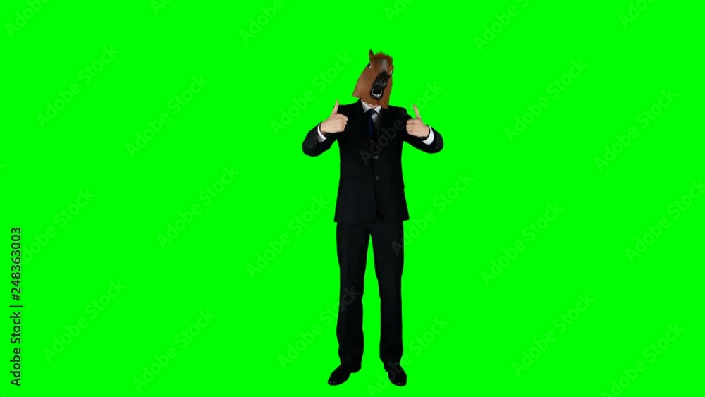 Hilarious Businessman in a Horse Mask Giving Like Thumbs Up on a Green Screen Hilarious Businessman in a Horse Mask Giving Like Thumbs Up on a Green Screen