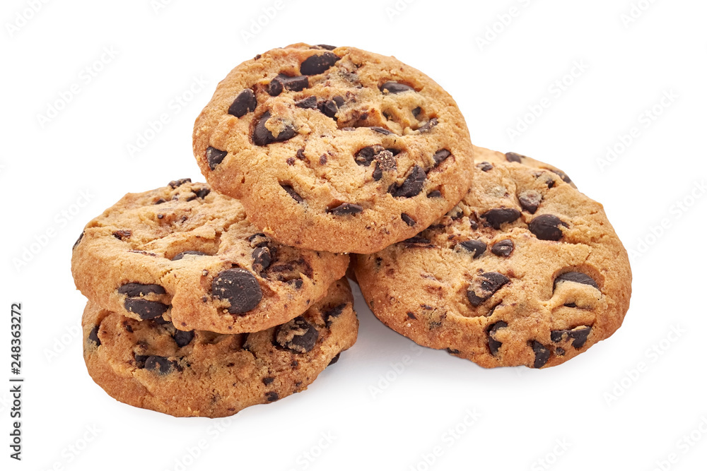 Cookie with chocolate crumbs isolated on white background Cookie with chocolate crumbs isolated on white background
