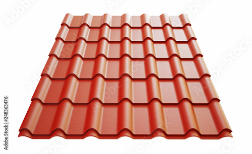  Metal roof painted in red color. 3d illustration.