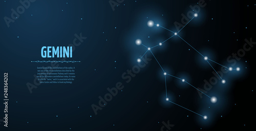 Gemini zodiac constellation vector sign with silhouette. Poster design with place for text