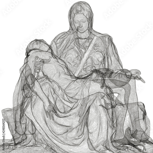 Pietà di Michelangelo, scansione in 3d, rappresentazione in wire, deposizione del cristo, Crocefissione, Arte, Scultura, Illustrazione 3d photo