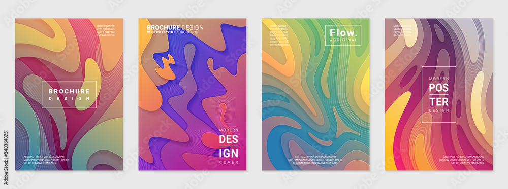 Set of liquid colorful modern covers. Acid fluid gradient shapes. Contemporary futuristic design of posters. Vector illustration.