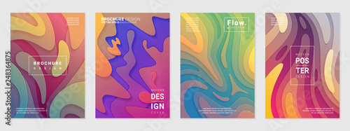 Set of liquid colorful modern covers. Acid fluid gradient shapes. Contemporary futuristic design of posters. Vector illustration.