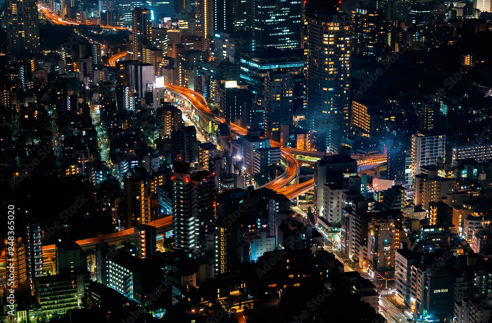 Aerial view of a big highway intersection in Tokyo, Japan Aerial view of a big highway intersection in Tokyo, Japan