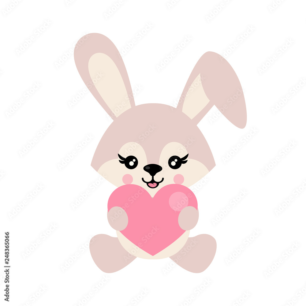 cartoon cute bunny with heart sits vector cartoon cute bunny with heart sits vector
