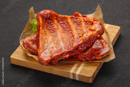 Raw marinated pork ribs