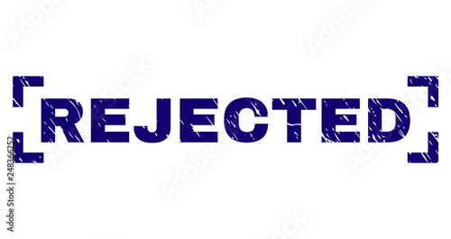 REJECTED label seal print with corroded style. Text label is placed between corners. Blue vector rubber print of REJECTED with corroded texture.