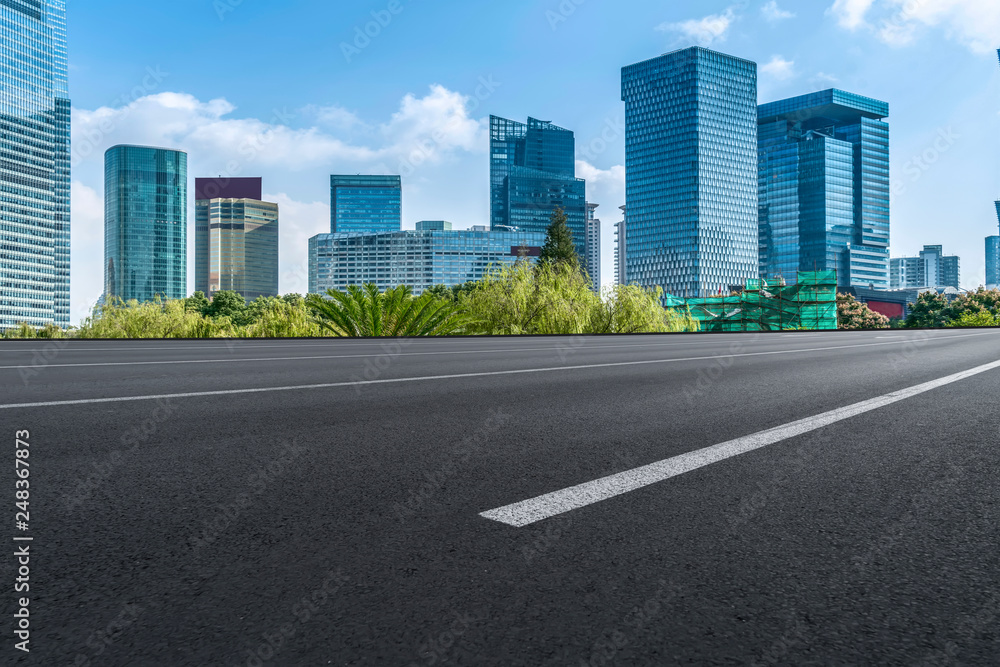 Highway Road and Skyline of Modern Urban Buildings in Shanghai..