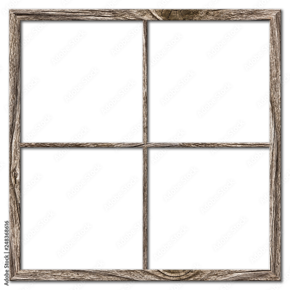 Very aged wooden window frame with cracked paint on it, mounted on a grunge wall Very aged wooden window frame with cracked paint on it, mounted on a grunge wall