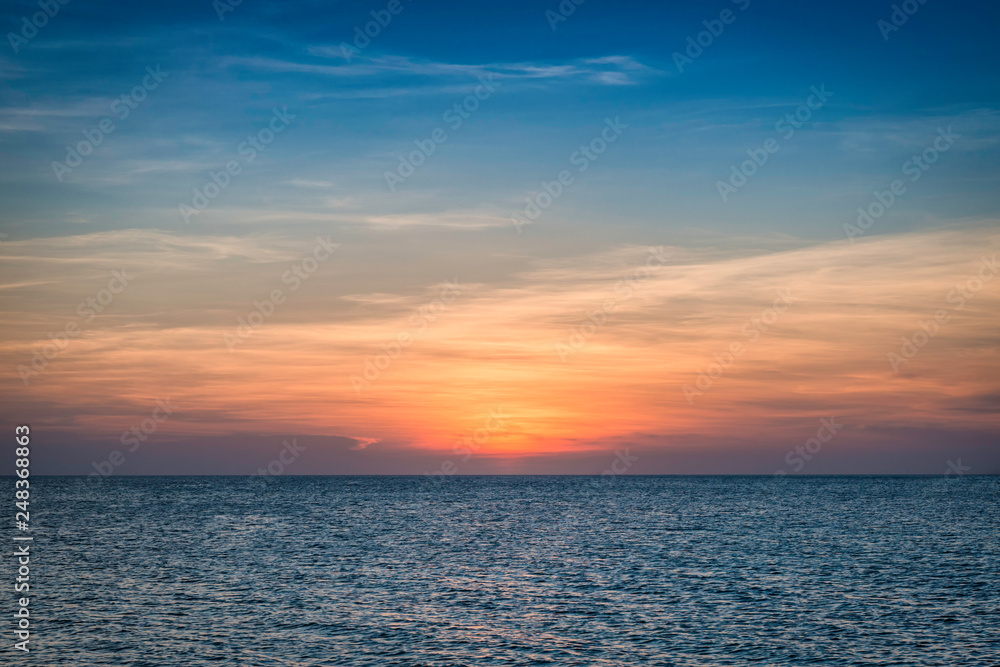 Beautiful Sunset over the Oceans Horizon at Los Roques, Venezuela