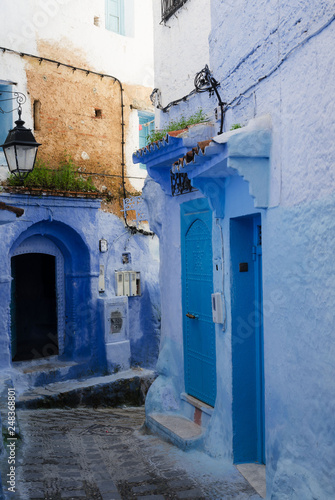 Amazing Morocco, blue city of Chefchaouen, narrow streets, blue walls, unusual atmosphere of the city © sjv156