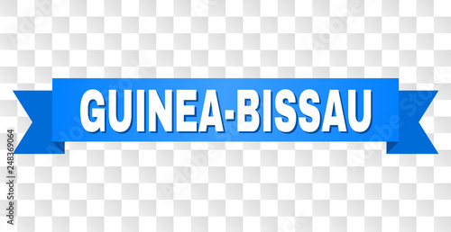GUINEA-BISSAU text on a ribbon. Designed with white caption and blue stripe. Vector banner with GUINEA-BISSAU tag on a transparent background.