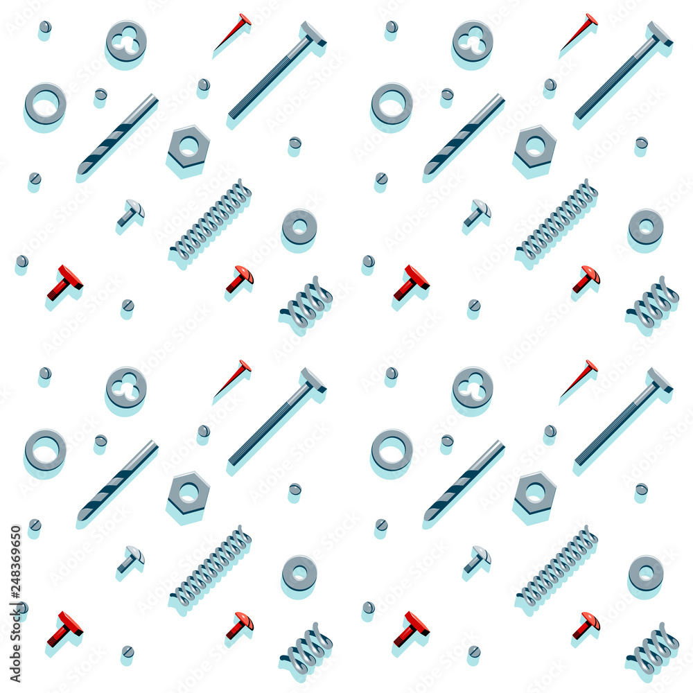Vector illustration of the contents of a builder toolbox. Household tools arranged in a pattern. Tools of a handyman for business card, master class flyer, banner, web and print designs.
