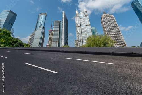 Highway Road and Skyline of Modern Urban Buildings in Shanghai..