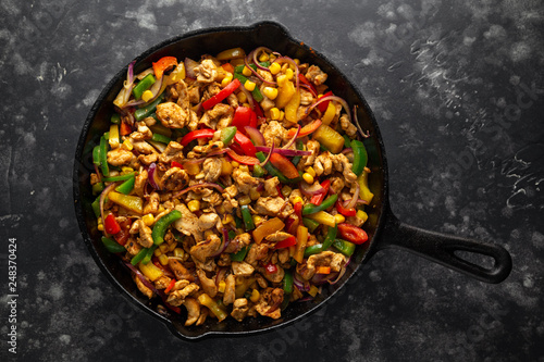 Fried Chicken breasts with bell pepper fajitas filling