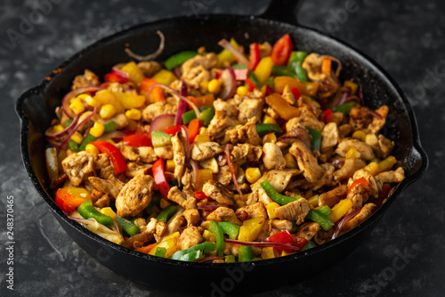 Fried Chicken breasts with bell pepper fajitas filling