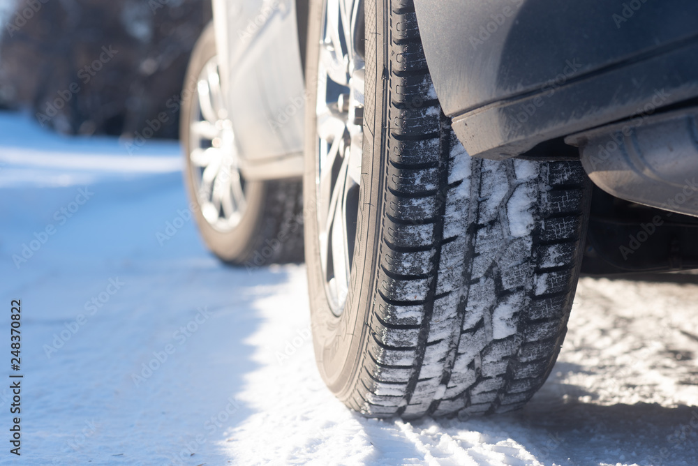 Tire tread on a car in winter