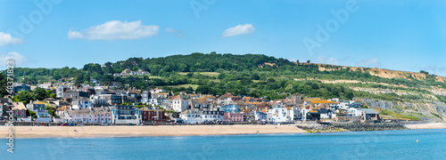 General view of the eastern part of Lyme Regis, Dorset as seen from the Cobb Harbour.