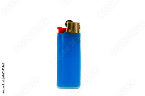 Blue lighter isolated on white background, with clipping path. Design element.