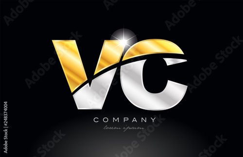 combination letter vc v c alphabet with gold silver grey metal logo