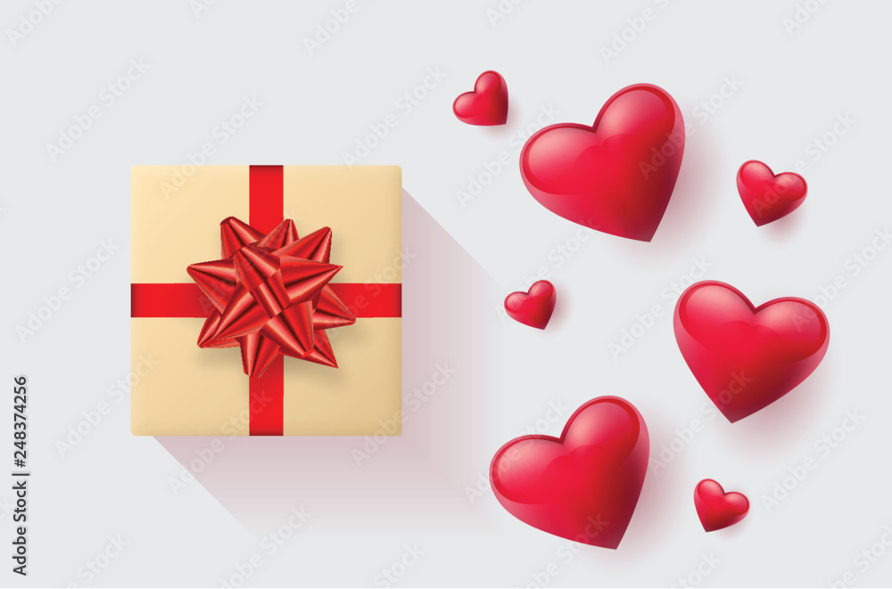 Festive wallpaper decorated with hearts and gifts. Vector illustration