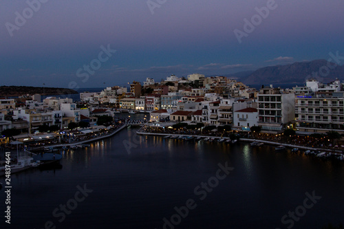 View over a beautiful  picturesque town of Agios Nikolaos  Crete  Grete and small Voulismeni lake and a port.