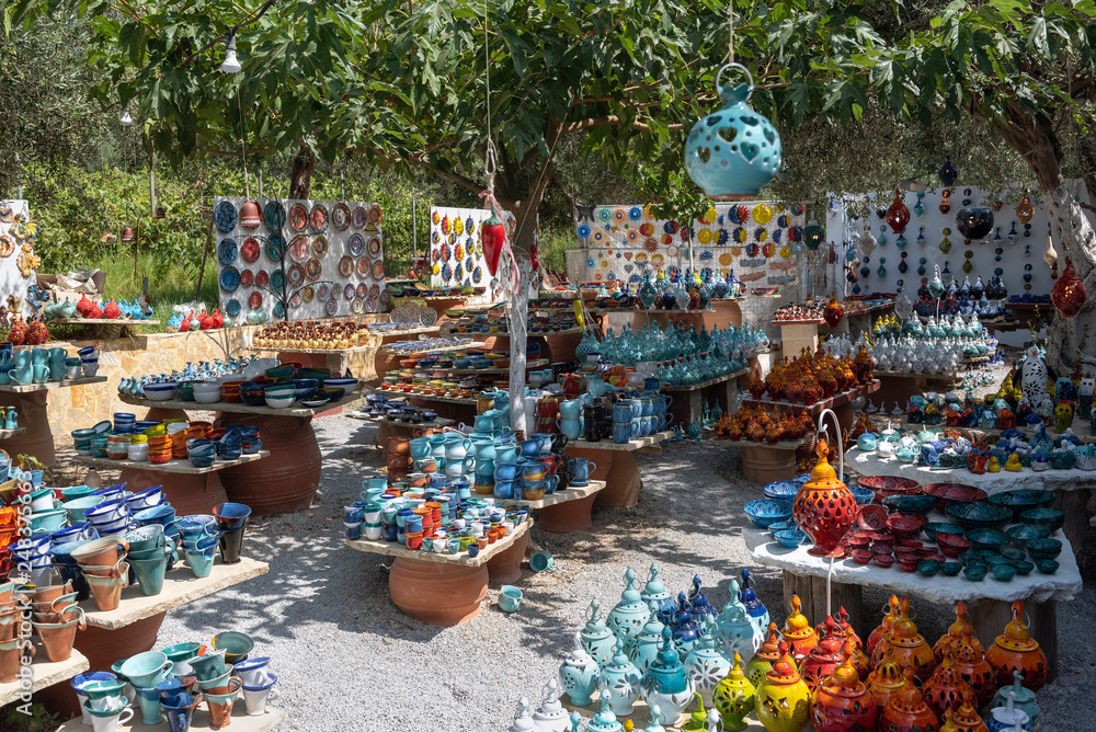 Storage of handmade ceramic products at Crete island, Greece Storage of handmade ceramic products at Crete island, Greece