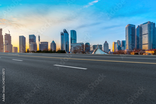 Highway Road and Skyline of Modern Urban Architecture in Qingdao..