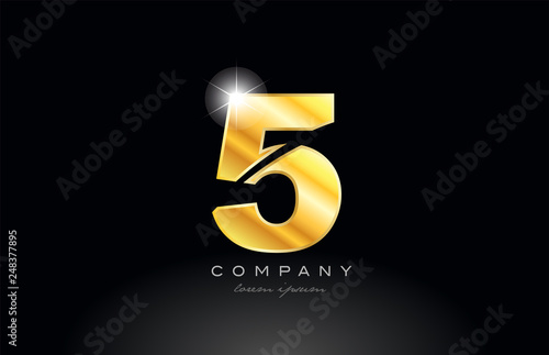 number 5 gold golden metal logo icon design