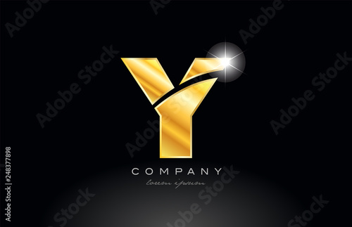 letter y gold golden alphabet metal logo icon design